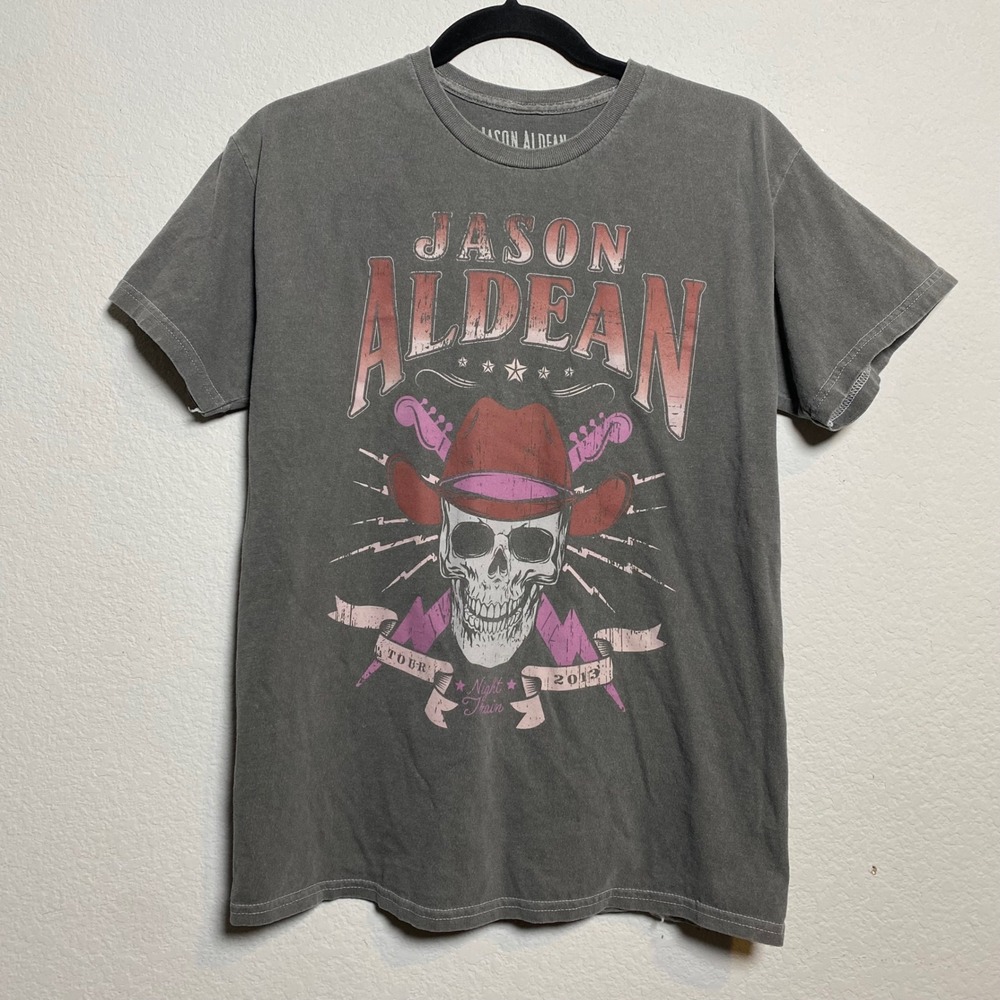 Jason Aldean Skull Graphic Tee Gray Country Rock Concert Shirt Size S 2013‎ Tour